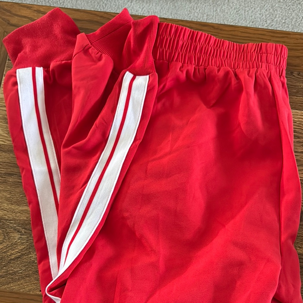 Urban Heritage Red and White Track Pants with Sporty Stripes